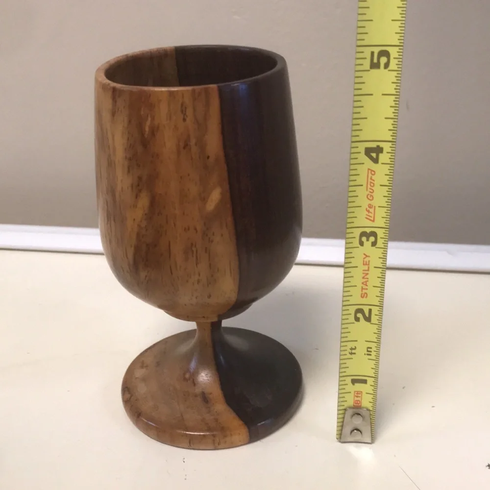 Vintage Wooden Wine Goblets (5)‎ with Tray